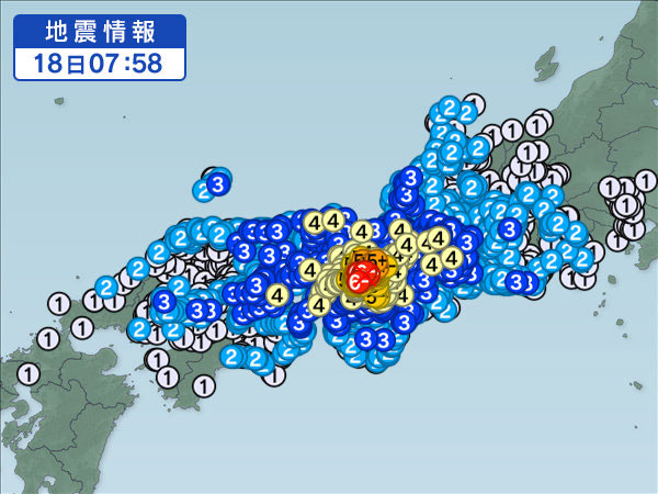 大阪府北部で震度６弱の地震が発生